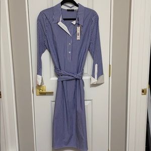 Tahari Collared Navy & White Stripped Dress